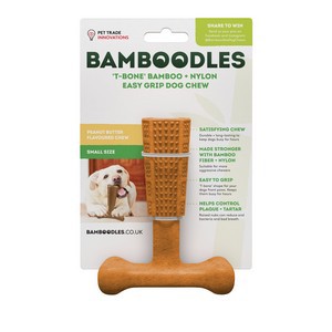 Bamboodles T-Bone Chew Toy for Small Dogs 4" Peanut Butter Flavour