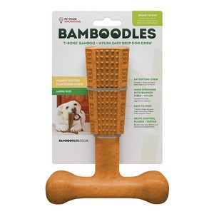 Bamboodles T-Bone Chew Toy for Dogs Large 7" Peanut Butter Flavour