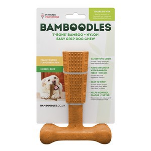 Bamboodles T-Bone Chew Toy for Medium Dogs 6" Peanut Butter Flavour