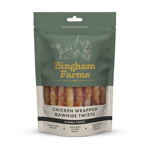 Bingham Farms Chicken Wrapped Rawhide Twists 8 pack 80g x 10