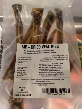Doodles Deli Air Dried Veal Ribs Dog Treats 75g 8 packs for price of 7